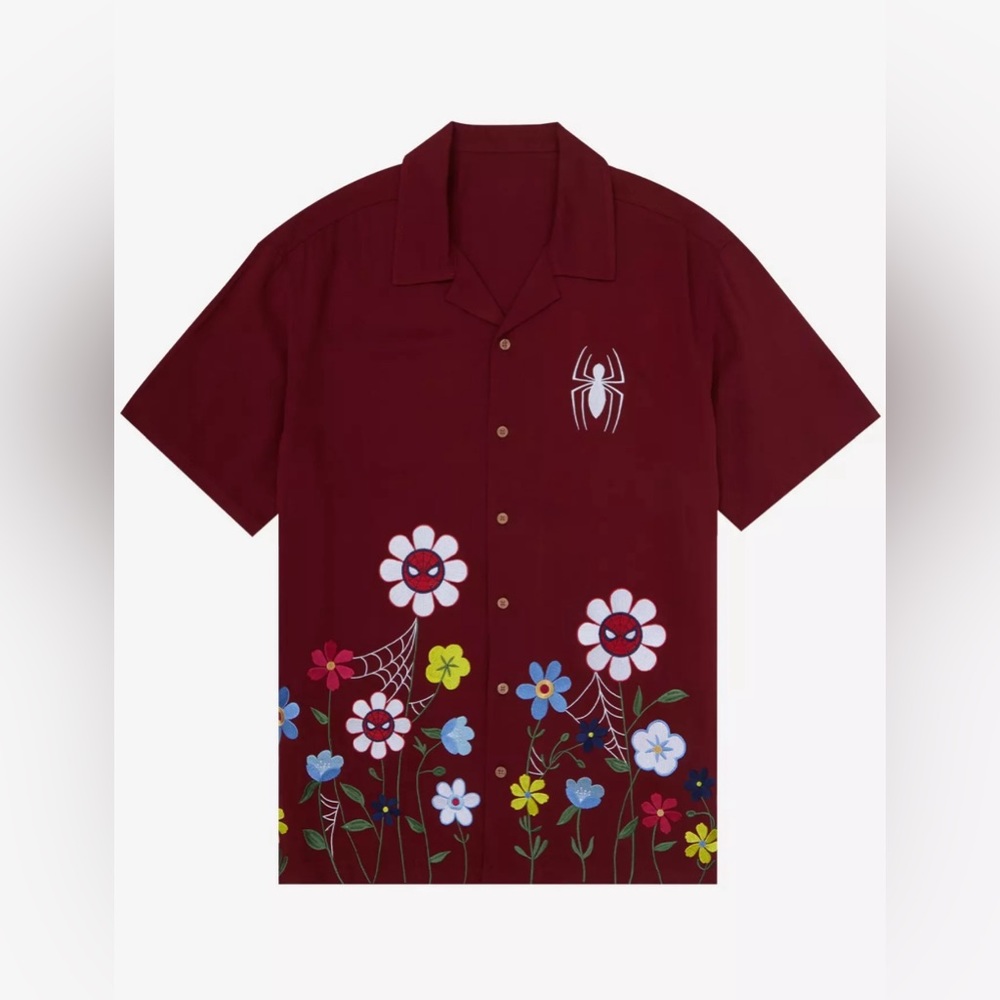 Marvel Spider-Man Flowers Woven Button Up Men’s Shirt Size Small